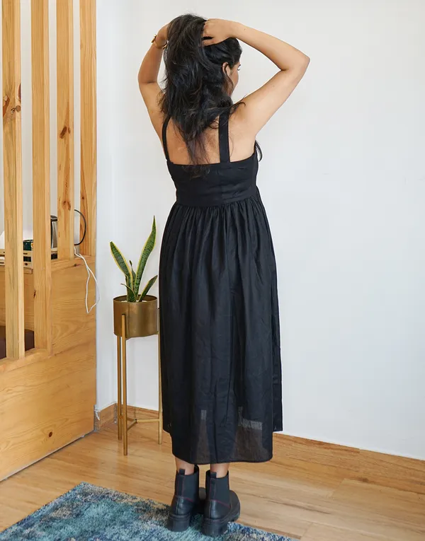Black_Linen_Becoming:_Strappy_Flare_Dress_For_Women