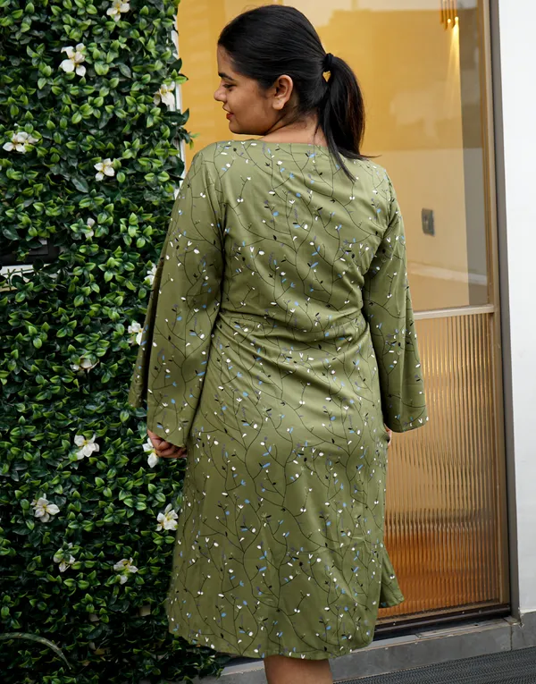 Olive_Green_Cotton_Ease:_Empire_Flare_Midi_Dress_For_Women
