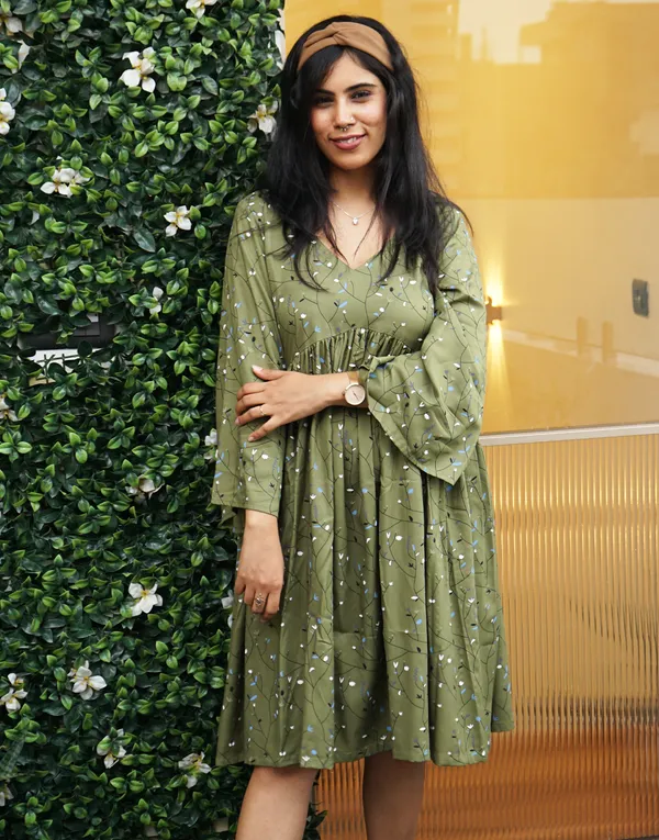 Olive_Green_Cotton_Ease:_Empire_Flare_Midi_Dress_For_Women