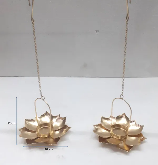 A_Handmade_flower_shape_Metal_T-Light_Holder_with_adjust_able_Chain_for_Height_of_your_choice_in_Gold_Color_Set_of_2_Pc_