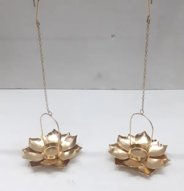 A_Handmade_flower_shape_Metal_T-Light_Holder_with_adjust_able_Chain_for_Height_of_your_choice_in_Gold_Color_Set_of_2_Pc_