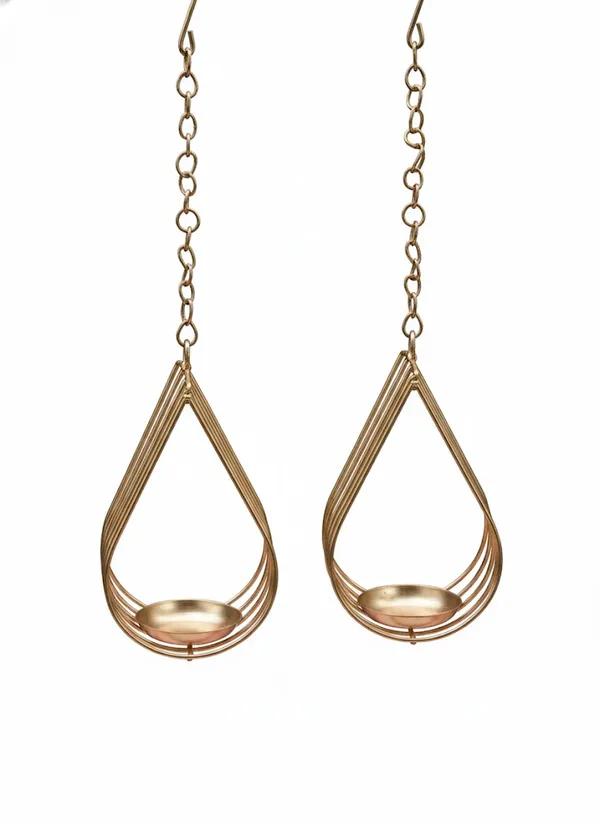 A_beautiful_Drop_Shape_Metal_T-light_hanging_Holder_in_Gold_Color_set_of_2_Pc