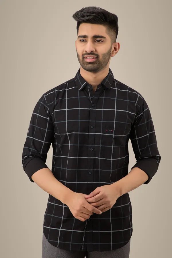 Black_Cotton_Blend_Checkered_Regular_Fit_Shirt_For_Men