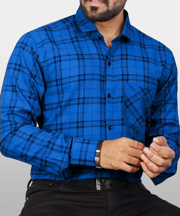 Blue_Cotton_Blend_Checkered_Regular_Fit_Shirt_For_Men