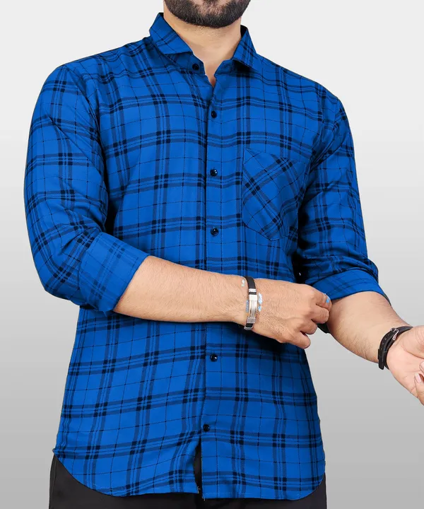 Blue_Cotton_Blend_Checkered_Regular_Fit_Shirt_For_Men