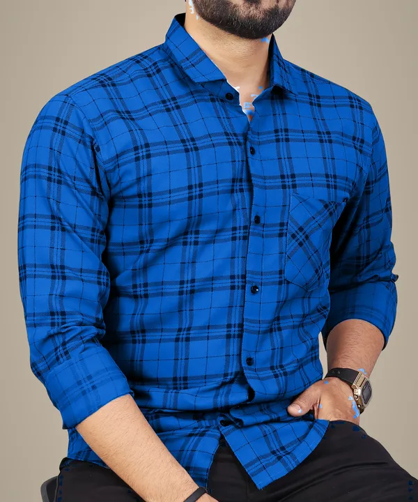 Blue_Cotton_Blend_Checkered_Regular_Fit_Shirt_For_Men