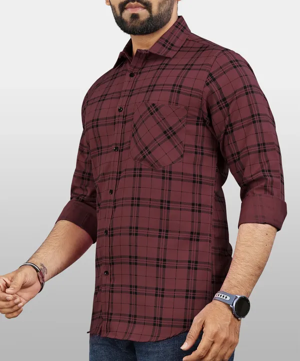 Maroon_Cotton_Blend_Checkered_Regular_Fit_Shirt_For_Men