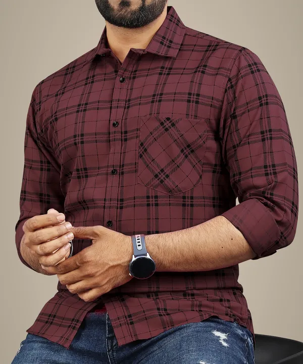 Maroon_Cotton_Blend_Checkered_Regular_Fit_Shirt_For_Men