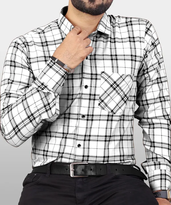 White_Cotton_Blend_Checkered_Regular_Fit_Shirt_For_Men
