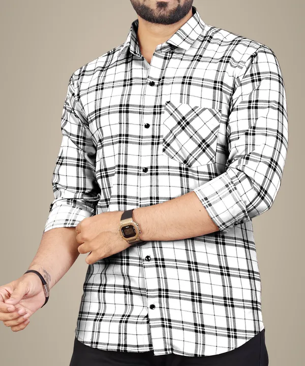 White_Cotton_Blend_Checkered_Regular_Fit_Shirt_For_Men