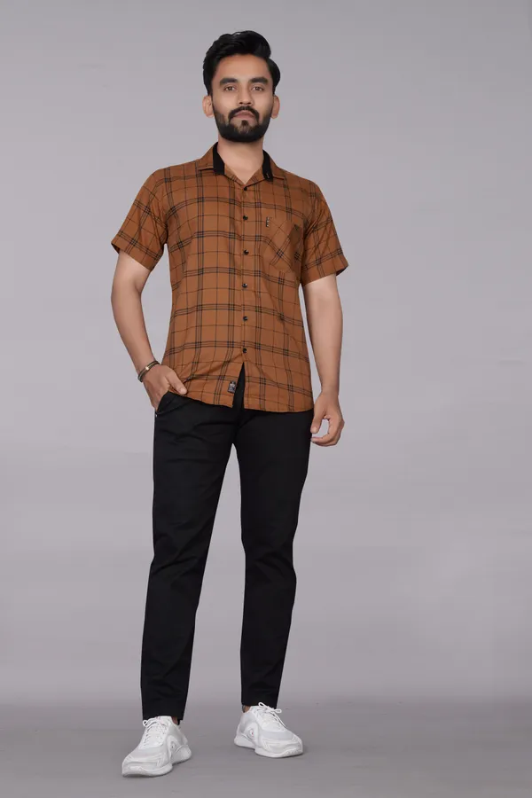 Brown_Cotton_Blend_Checkered_Regular_Fit_Shirt_For_Men