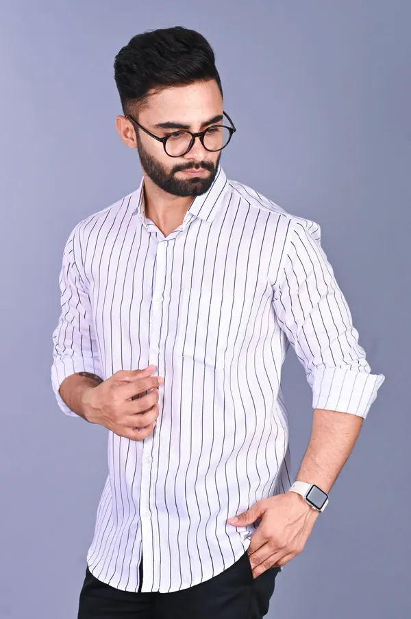 Black_&_White_Cotton_Blend_Striped_Regular_Fit_Shirt_For_Men