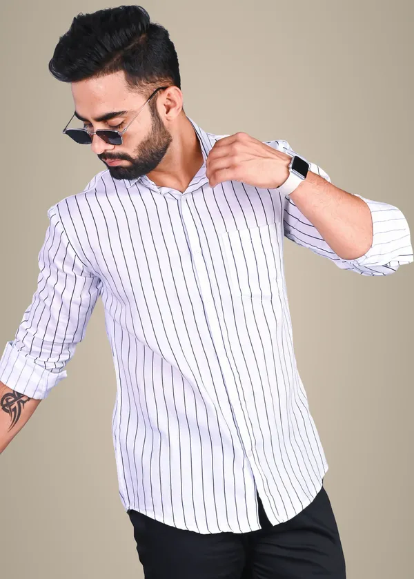 Black_&_White_Cotton_Blend_Striped_Regular_Fit_Shirt_For_Men