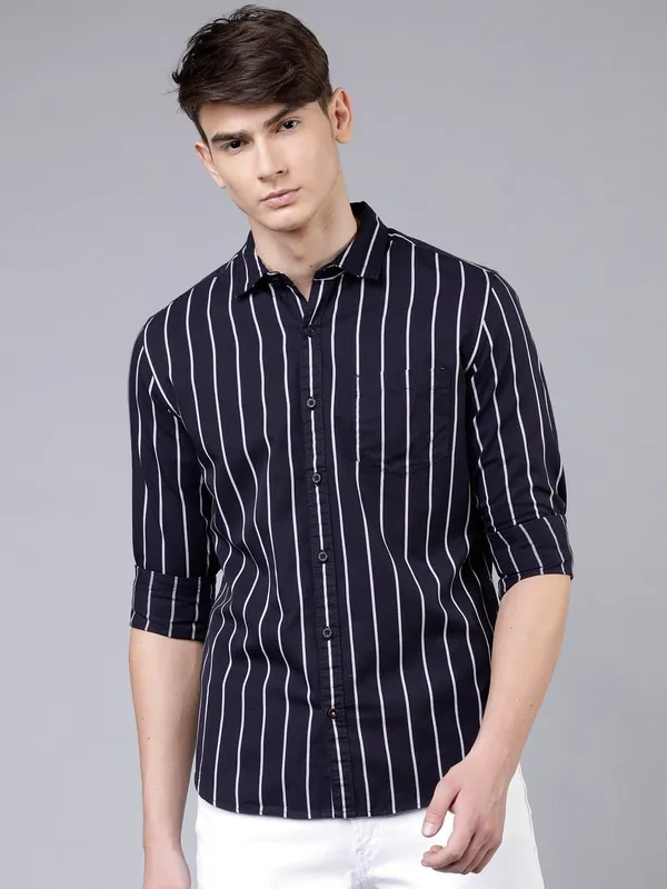 Black_Cotton_Blend_Striped_Regular_Fit_Shirt_For_Men