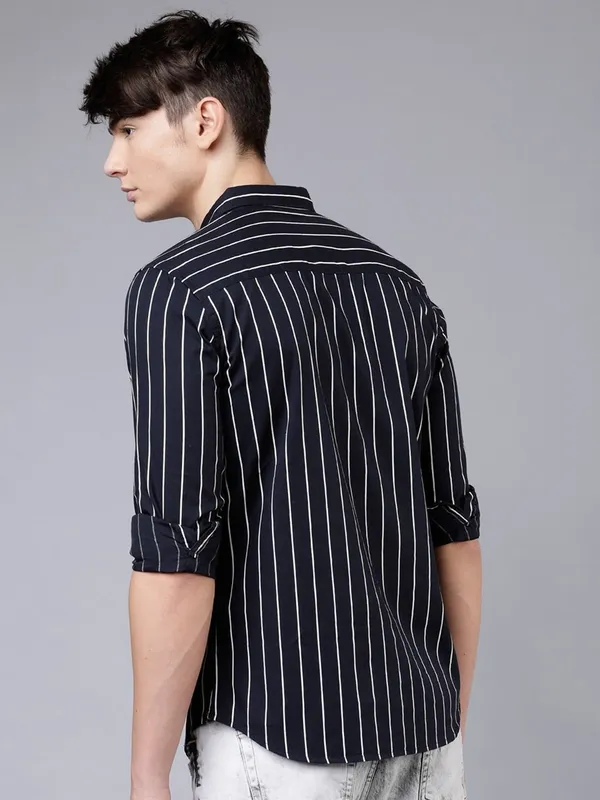 Black_Cotton_Blend_Striped_Regular_Fit_Shirt_For_Men