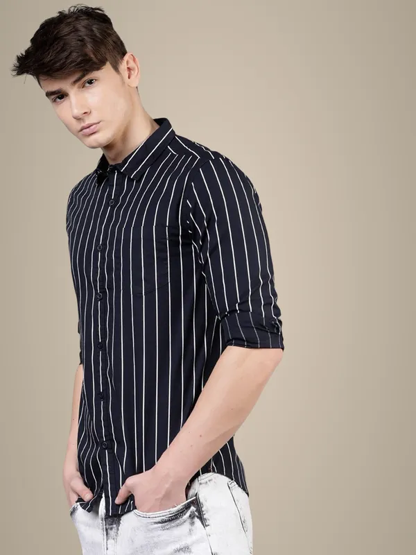 Black_Cotton_Blend_Striped_Regular_Fit_Shirt_For_Men