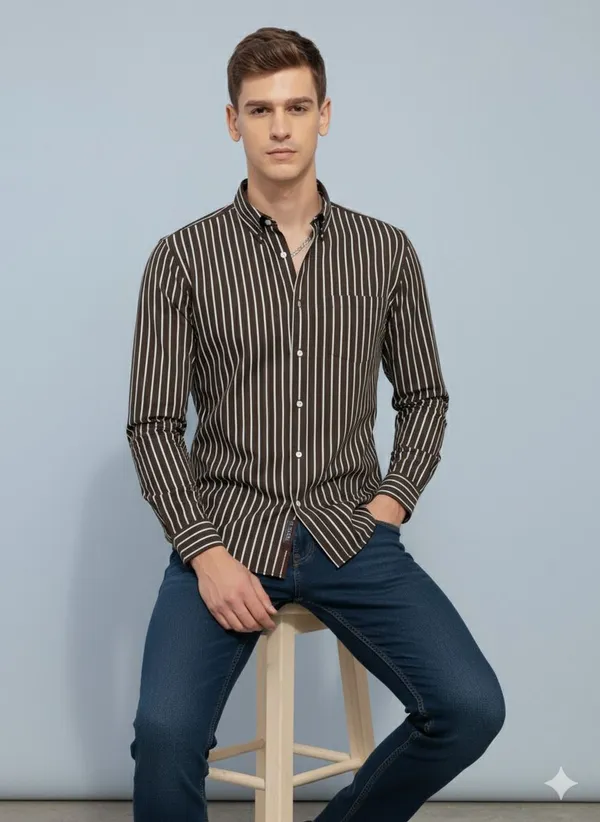 Brown_&_White_Cotton_Blend_Striped_Regular_Fit_Shirt_For_Men