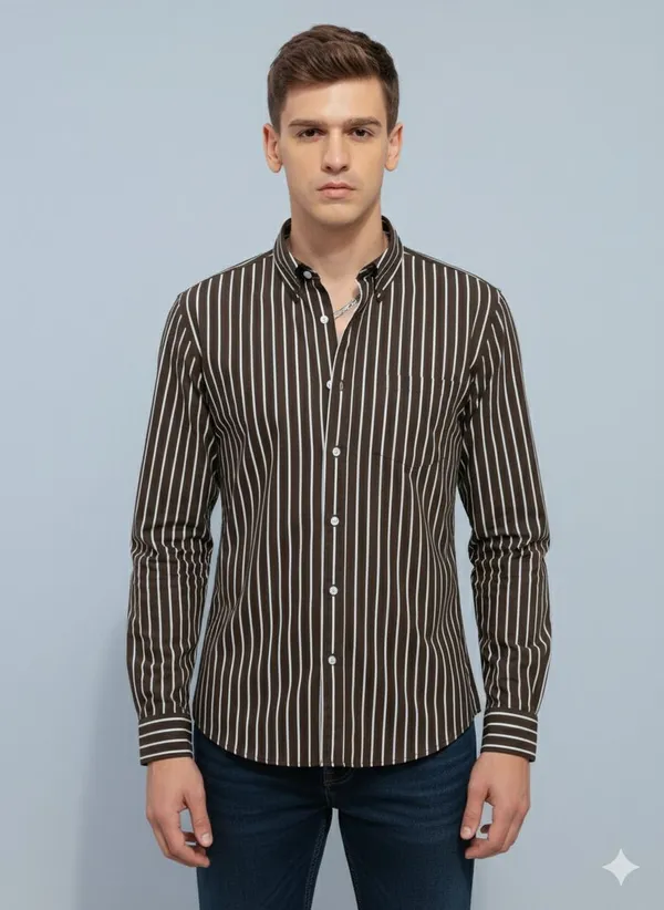 Brown_&_White_Cotton_Blend_Striped_Regular_Fit_Shirt_For_Men