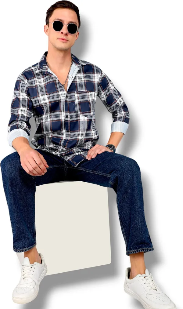 Blue_Cotton_Blend_Checkered_Regular_Fit_Shirt_For_Men