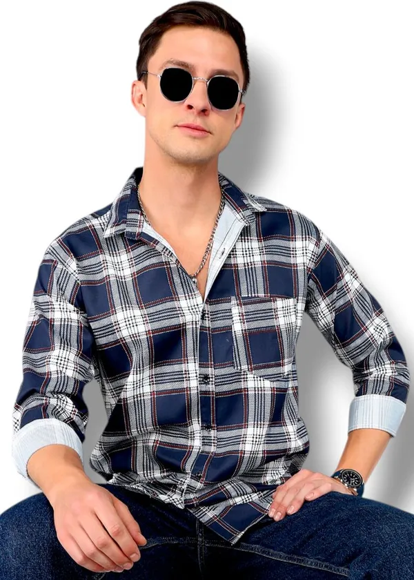 Blue_Cotton_Blend_Checkered_Regular_Fit_Shirt_For_Men