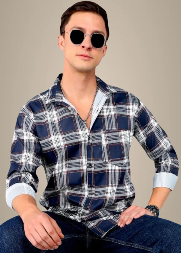 Blue_Cotton_Blend_Checkered_Regular_Fit_Shirt_For_Men