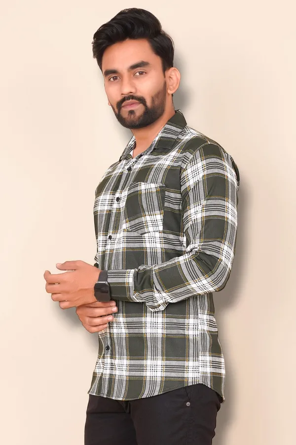 Green_Cotton_Blend_Checkered_Regular_Fit_Shirt_For_Men