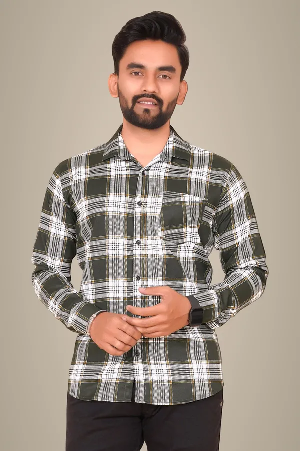 Green_Cotton_Blend_Checkered_Regular_Fit_Shirt_For_Men