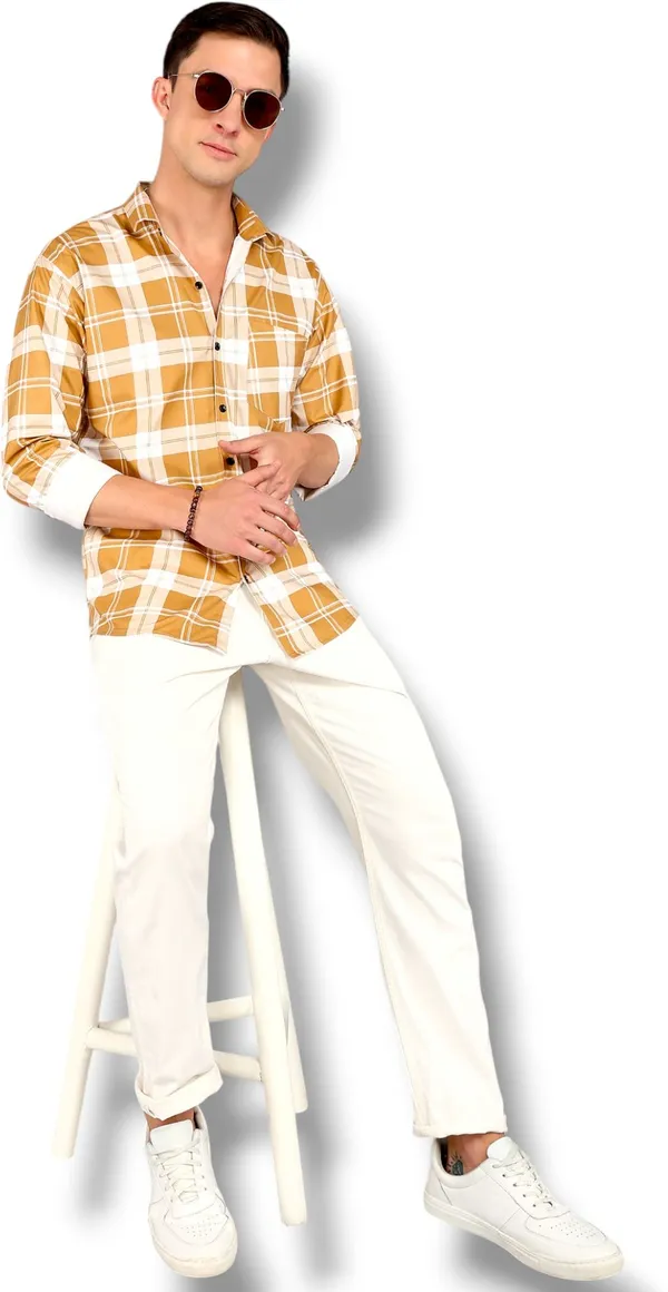 Brown_Cotton_Blend_Checkered_Regular_Fit_Shirt_For_Men