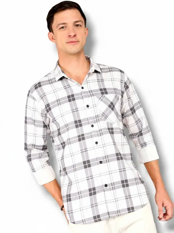 White_Cotton_Blend_Checkered_Regular_Fit_Shirt_For_Men
