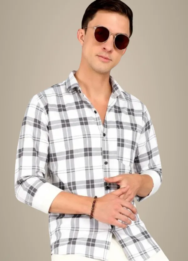 White_Cotton_Blend_Checkered_Regular_Fit_Shirt_For_Men