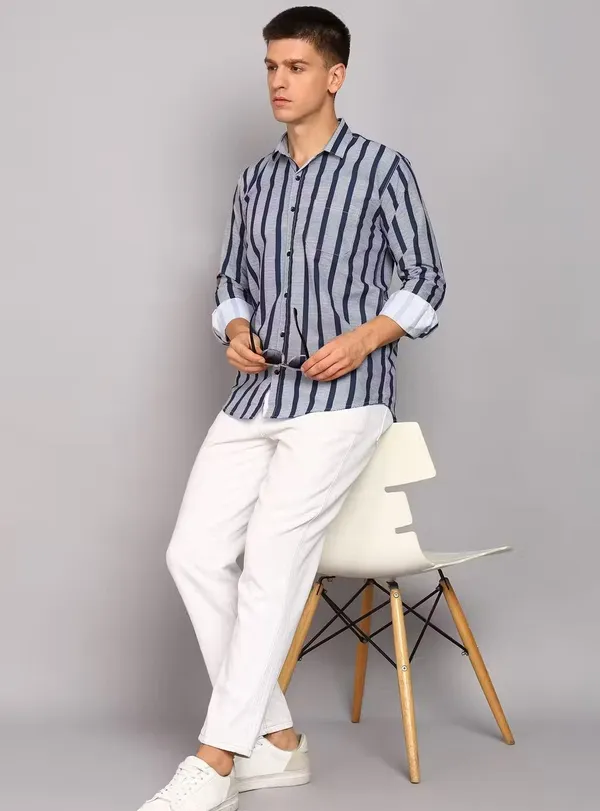Blue_&_Grey_Cotton_Blend_Striped_Regular_Fit_Shirt_For_Men