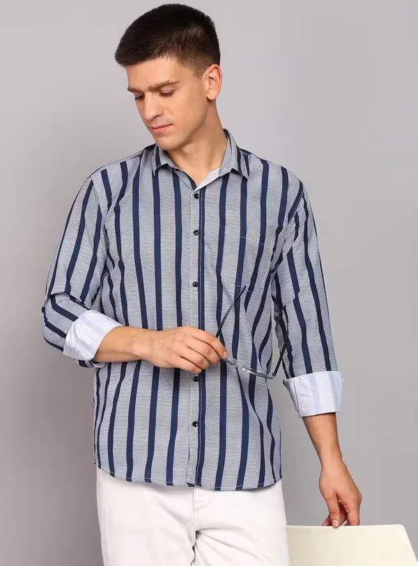 Blue_&_Grey_Cotton_Blend_Striped_Regular_Fit_Shirt_For_Men