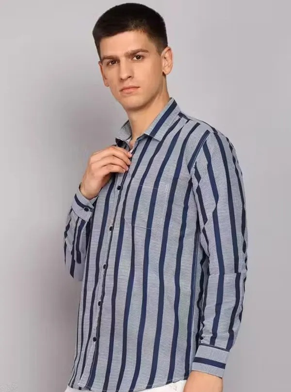 Blue_&_Grey_Cotton_Blend_Striped_Regular_Fit_Shirt_For_Men