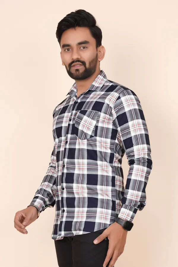 Blue_Cotton_Blend_Checkered_Regular_Fit_Shirt_For_Men