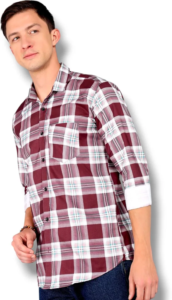 Red_Cotton_Blend_Checkered_Regular_Fit_Shirt_For_Men