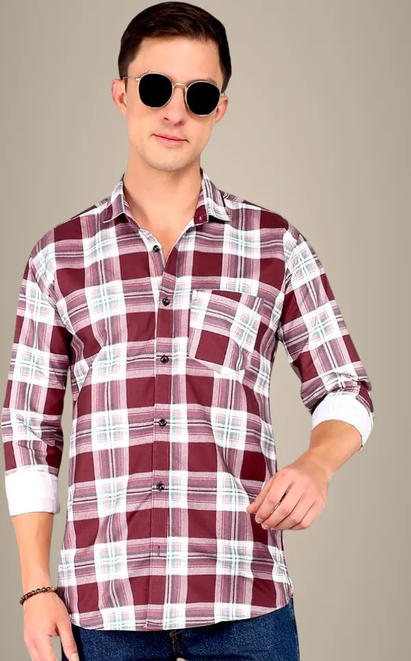 Red_Cotton_Blend_Checkered_Regular_Fit_Shirt_For_Men