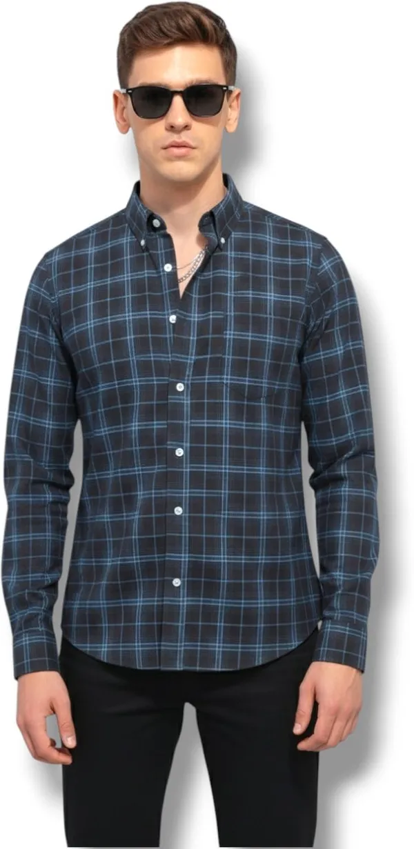 Blue_Cotton_Blend_Checkered_Regular_Fit_Shirt_For_Men