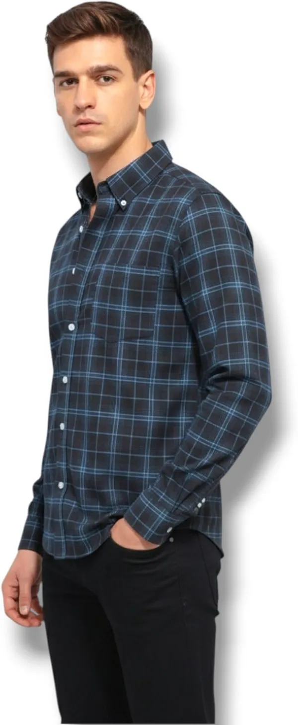 Blue_Cotton_Blend_Checkered_Regular_Fit_Shirt_For_Men
