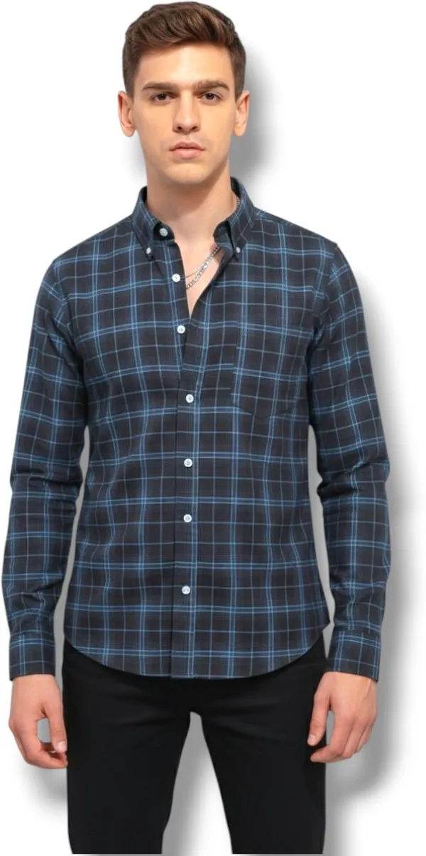Blue_Cotton_Blend_Checkered_Regular_Fit_Shirt_For_Men
