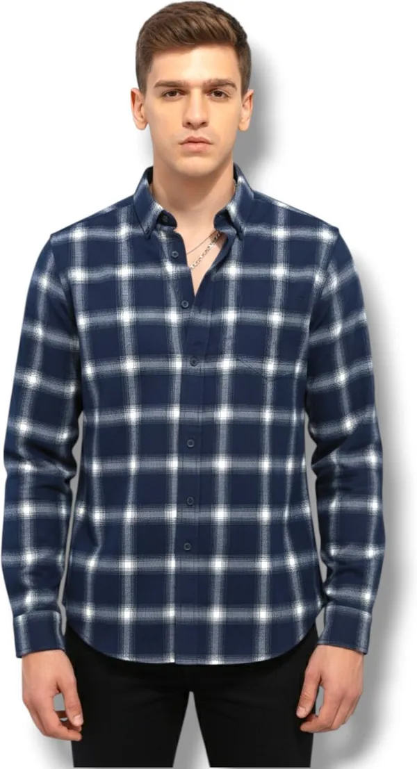 Blue_Cotton_Blend_Checkered_Regular_Fit_Shirt_For_Men