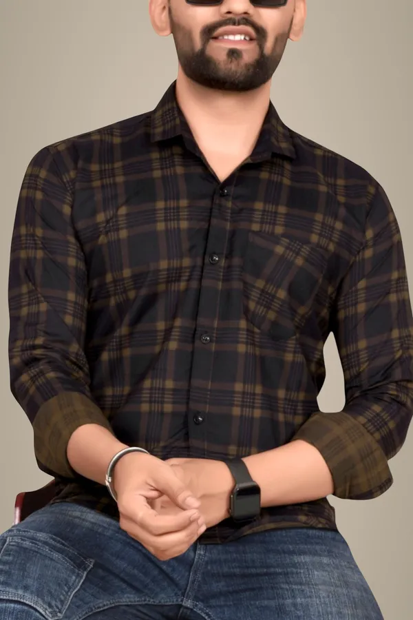 Brown_Cotton_Blend_Checkered_Regular_Fit_Shirt_For_Men