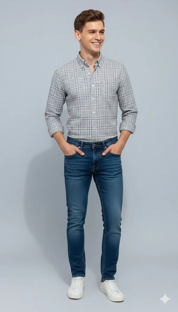 Grey_Cotton_Blend_Checkered_Regular_Fit_Shirt_For_Men