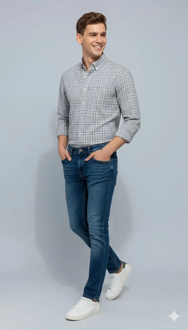 Grey_Cotton_Blend_Checkered_Regular_Fit_Shirt_For_Men