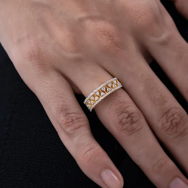 Golden_Metal_Dual_Heart_Diamonds_Ring_For_Women_|_92.5_Sterling_Silver