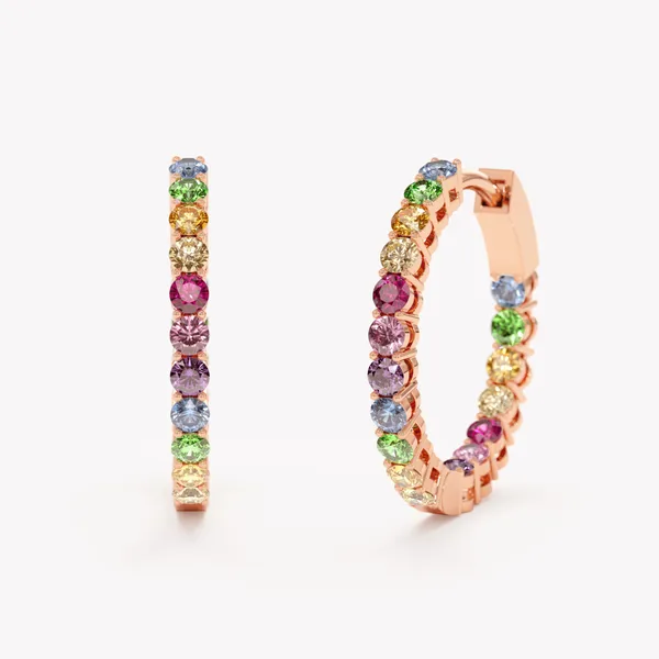 Multicolor_Metal_Rainbow_Sapphire_Huggie_Hoop_Earring_For_Women_|_92.5_Sterling_Silver