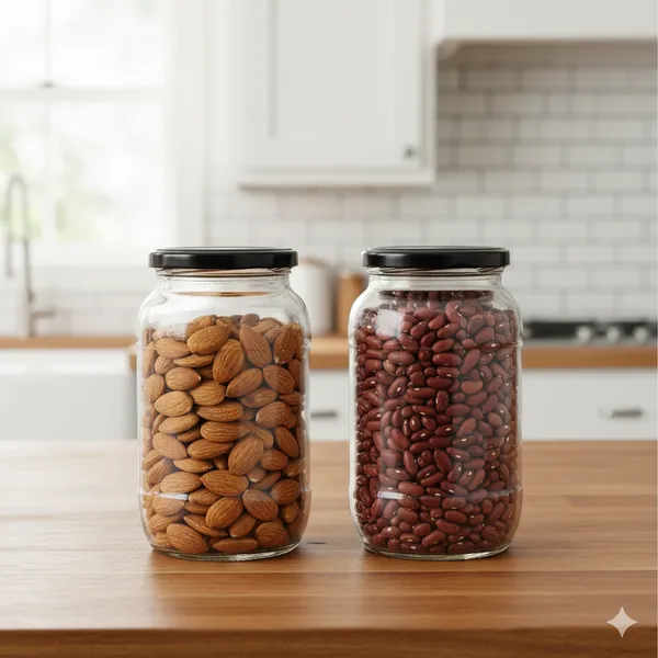 Set_Of_2_Big_Round_Glass_Jar_Containers_For_Kitchen_Storage_With_Airtight_Black_Lid_|1000_Ml