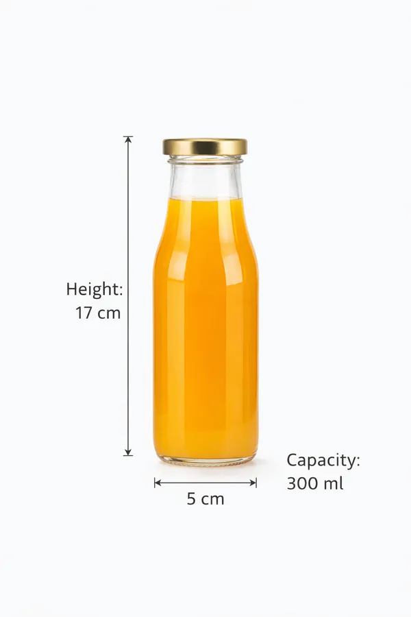 Set_Of_3_Glass_Water_Bottle_For_Milk_|Juice|_Shakes_With_Rust_Proof_Airtight_Gold_Metal_Cap_Reusable_&_Bpa_Free_|300_Ml