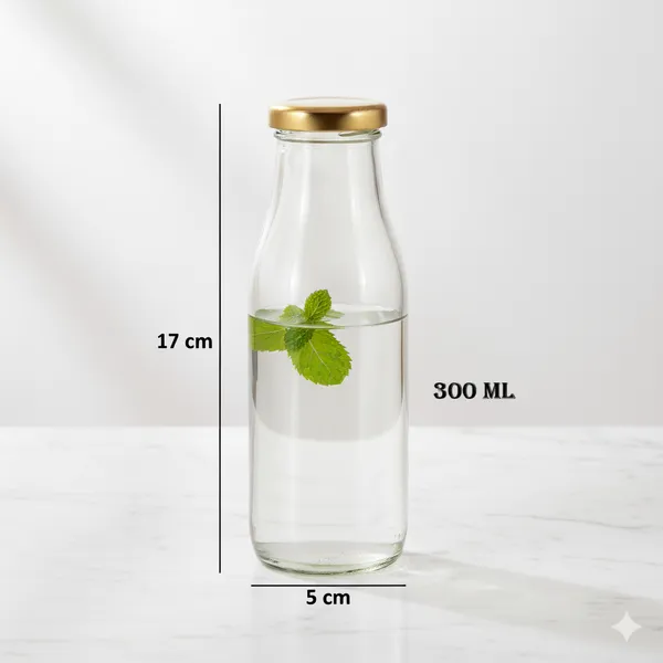 Set_Of_12_Glass_Water_Bottle_For_Milk_|Juice|_Shakes_With_Rust_Proof_Airtight_Gold_Metal_Cap_Reusable_&_Bpa_Free_|300_Ml