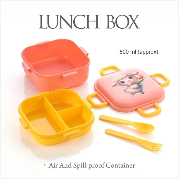 3_Compartment_Lunch_Box_For_Kids_|_Bpa-Free_Plastic_|_800_Ml_|_Leak-Proof_With_Fork_&_Spoon_|_Food_Grade_Tiffin_For_School,_Picnic_&_Outdoor_Use_(Random_Color)