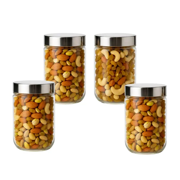Set_Of_4_Round_Glass_Jar_Containers_For_Kitchen_Storage_With_Steel_Lid_|600_Ml